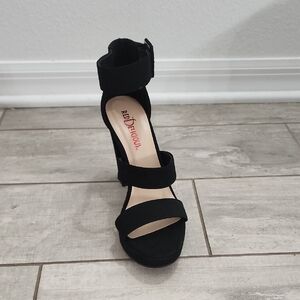 Delicious Black Strappy Ankle-Cuff High Heels